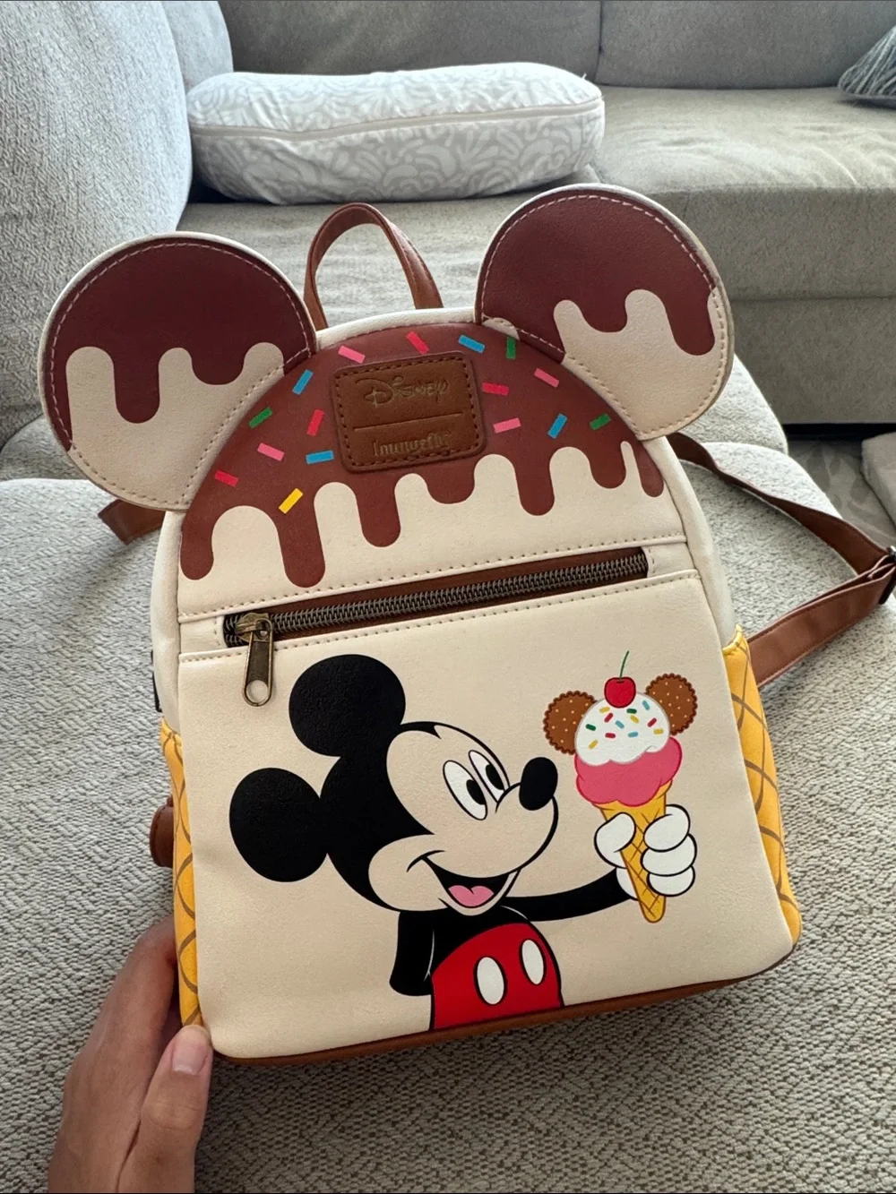 Loungefly Disney Mickey Mouse Ice Cream Mini Backpack - Cream, Brown, Black, Red